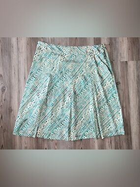 Merona Silk Green Off White Pleated Midi Skirt Womens size 14 Business Casual